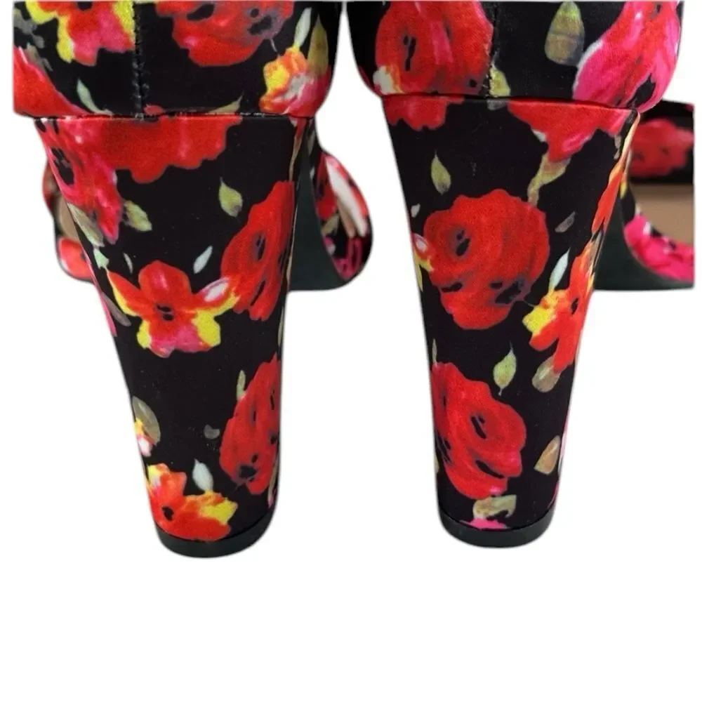 Just Fab Platform Floral Open Toe Heels Size 8 Women’s Red Rose Flower
